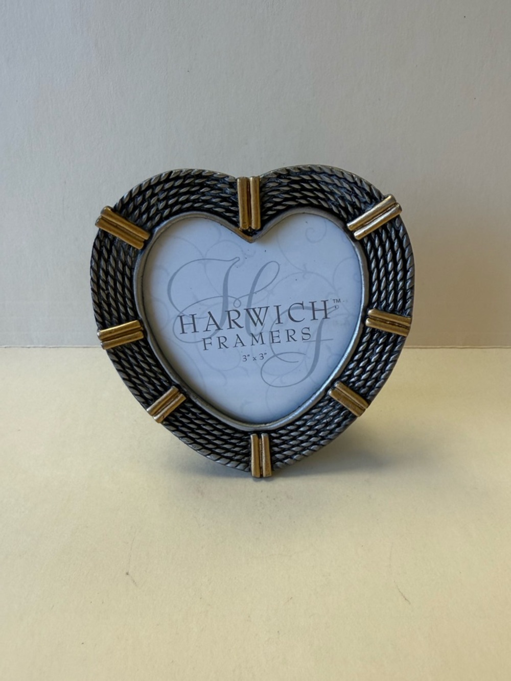 Vintage Harwich Framers Heart-Shaped Metal Frame Silver & Gold Rope Design.